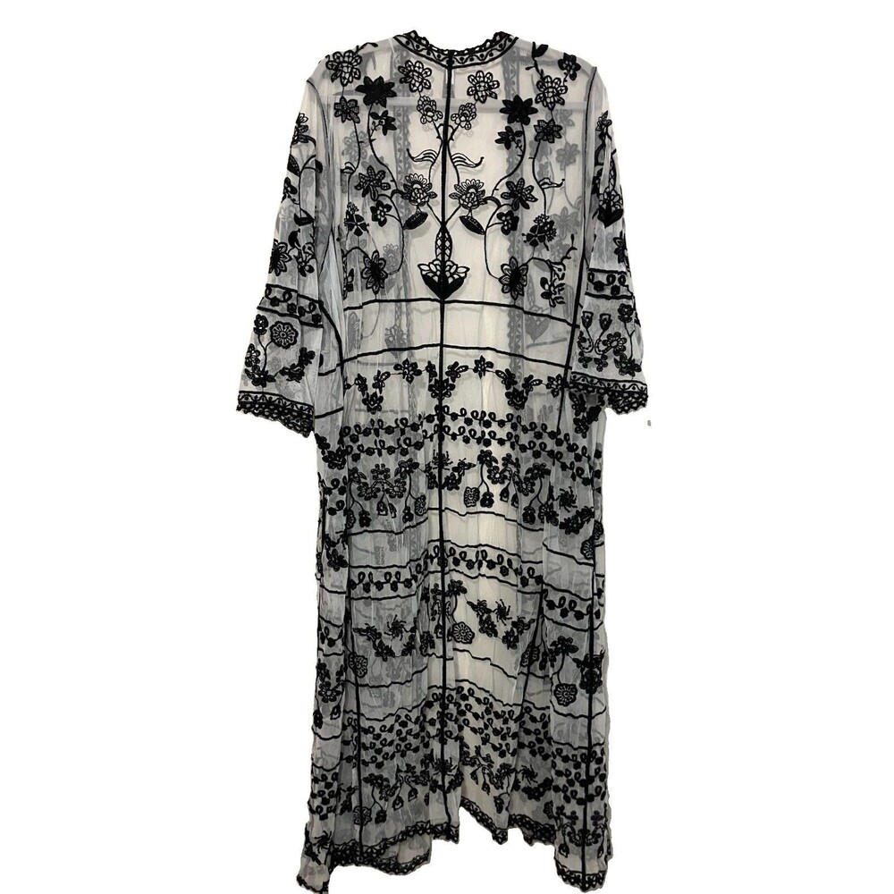 Lane Bryant Romantic Sheer Embroidered Kimono Cardigan Sz 26/28 Black